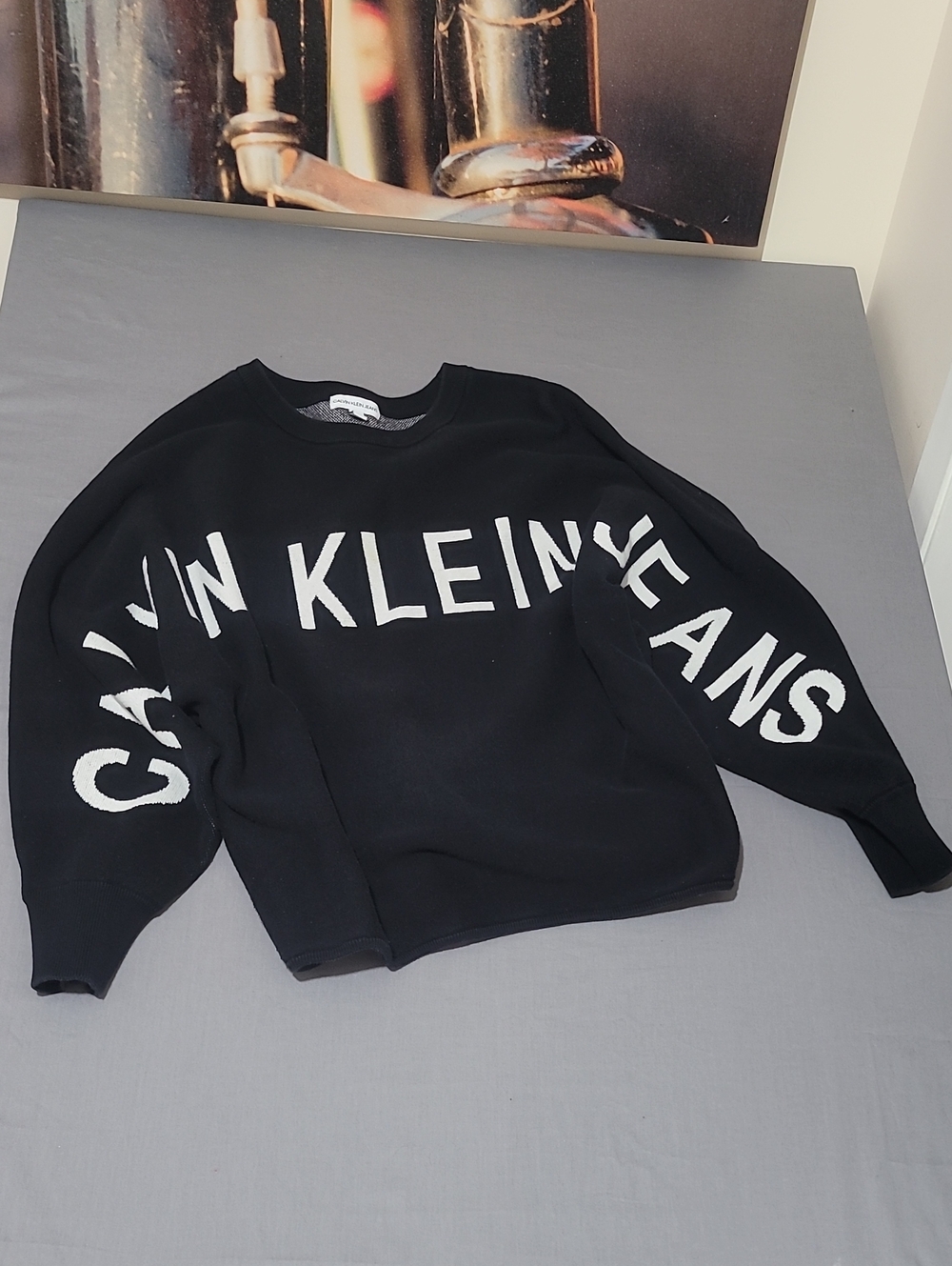 Calvin Klein Black Crewneck Sweater with White Logo Lettering